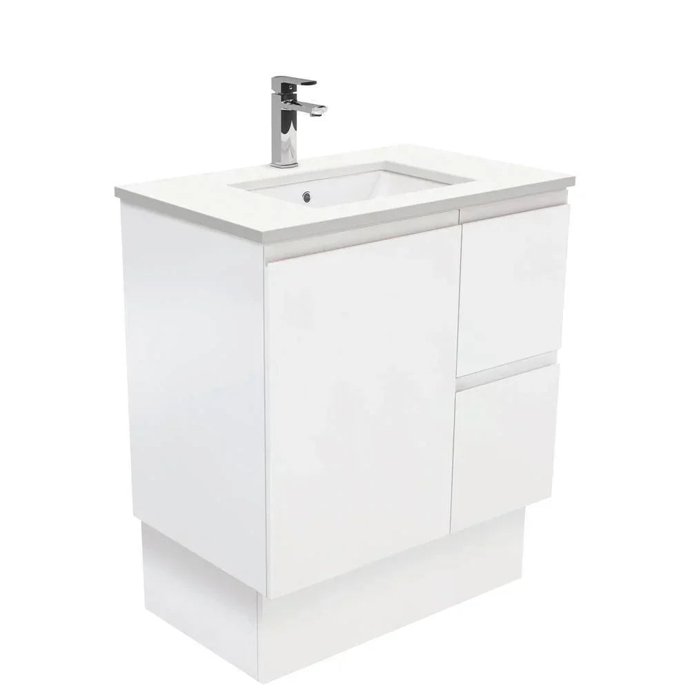 Fienza Finger Pull Matte White 750mm Vanity With Undermounted Stone Top - Ideal Bathroom CentreSC75ZKRFreestandingRight Hand DrawersCrystal Pure