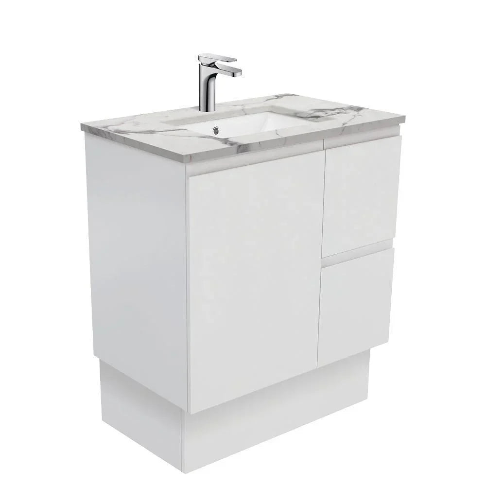 Fienza Finger Pull Matte White 750mm Vanity With Undermounted Stone Top - Ideal Bathroom CentreSM75ZKRFreestandingRight Hand DrawersCalacatta Marble