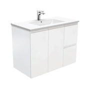 Fienza Finger Pull Matte White 900mm Vanity With Ceramic Top - Ideal Bathroom CentreTCL90ZRWall HungRight Hand SideCentre Basin