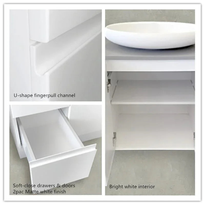 Fienza Finger Pull Matte White 900mm Vanity With Undermounted Stone Top - Ideal Bathroom CentreSM90ZKRFreestandingRight Hand DrawersCalacatta Marble