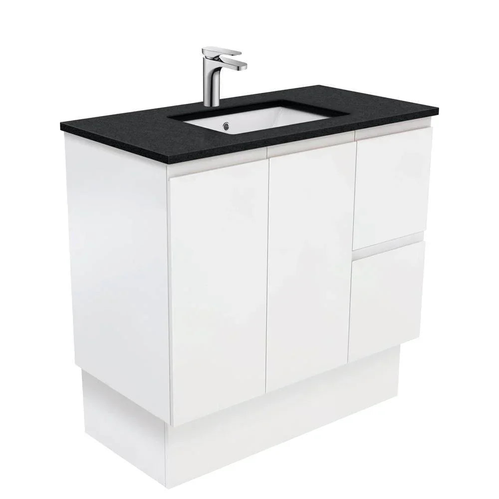 Fienza Finger Pull Matte White 900mm Vanity With Undermounted Stone Top - Ideal Bathroom CentreSB90ZKRFreestandingRight Hand DrawersBlack Sparkle