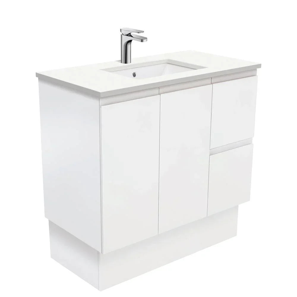 Fienza Finger Pull Matte White 900mm Vanity With Undermounted Stone Top - Ideal Bathroom CentreSC90ZKRFreestandingRight Hand DrawersCrystal Pure