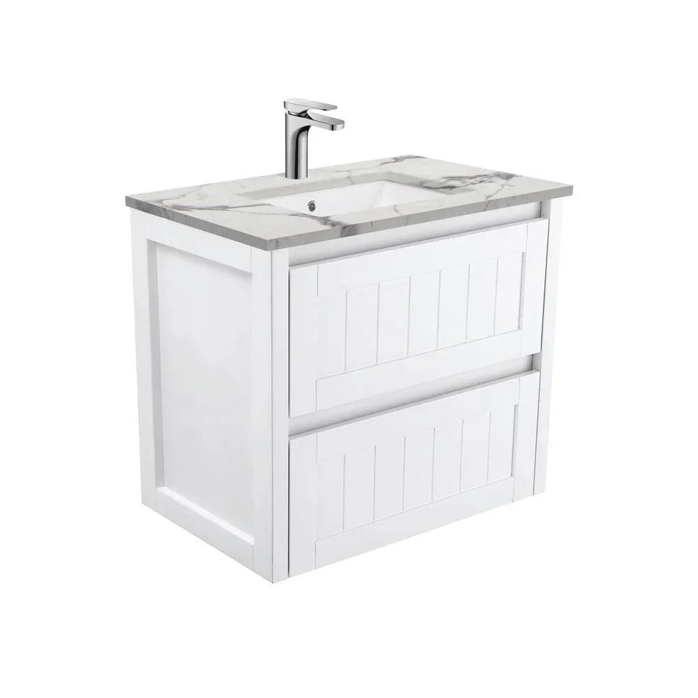 Fienza Hampton 750mm Vanity With Undermounted Stone Top - Ideal Bathroom CentreSM75TWall HungCalacatta Marble