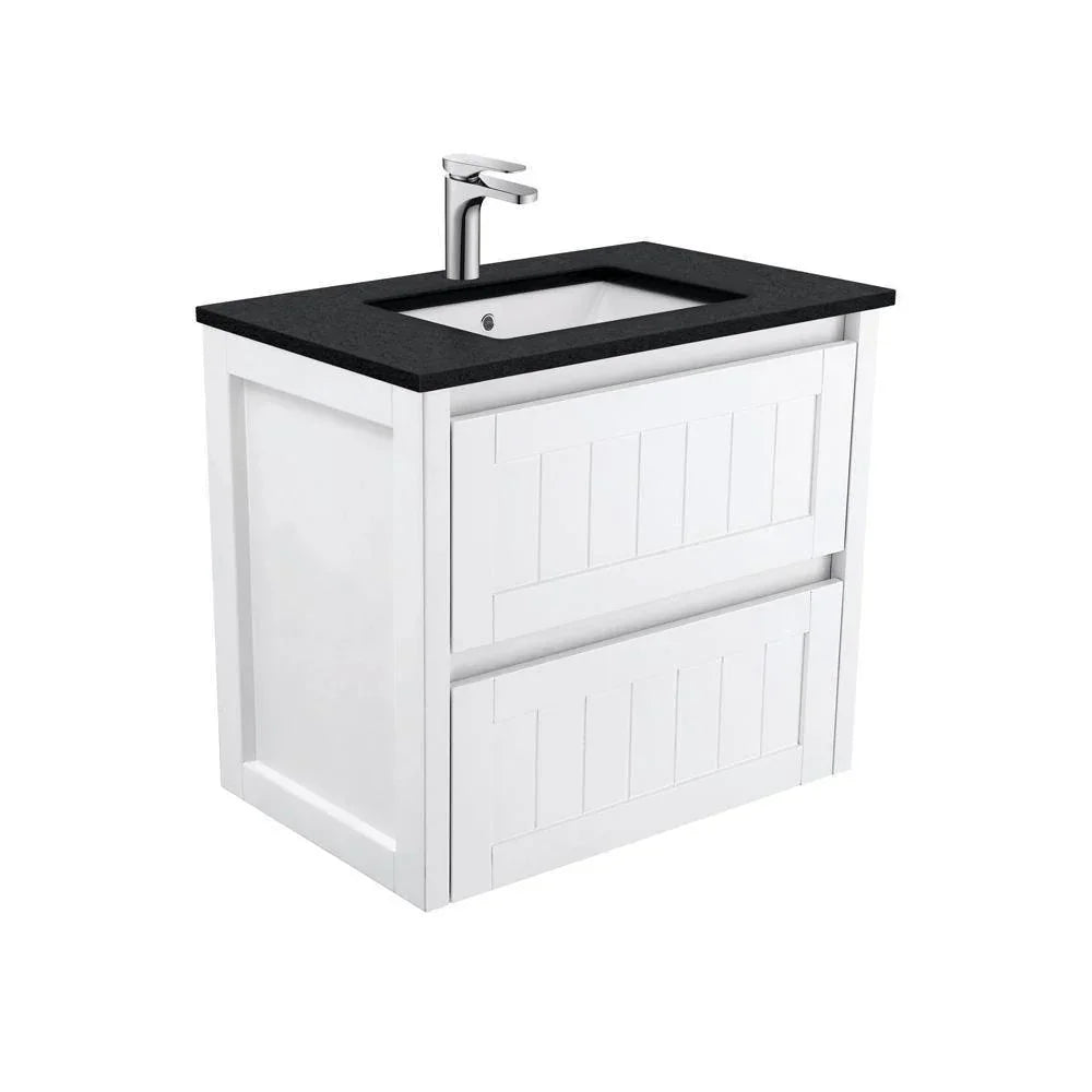 Fienza Hampton 750mm Vanity With Undermounted Stone Top - Ideal Bathroom CentreSB75TWall HungBlack Sparkle