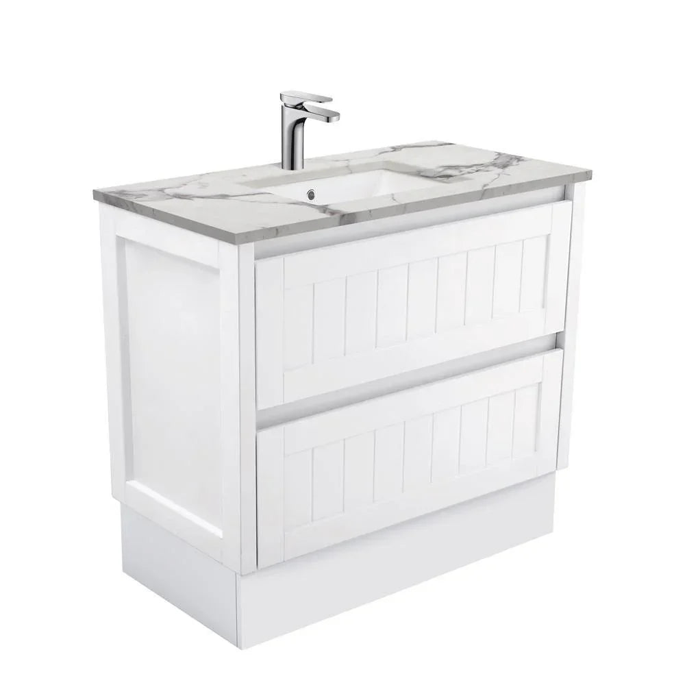 Fienza Hampton 900mm Vanity With Undermounted Stone Top - Ideal Bathroom CentreSM90TKFreestandingCalacatta Marble