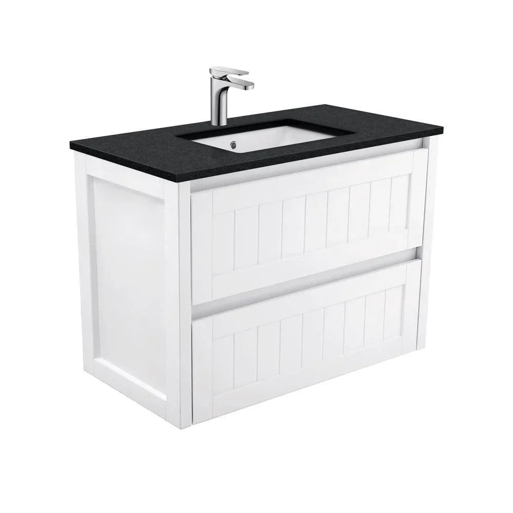 Fienza Hampton 900mm Vanity With Undermounted Stone Top - Ideal Bathroom CentreSB90TWall HungBlack Sparkle