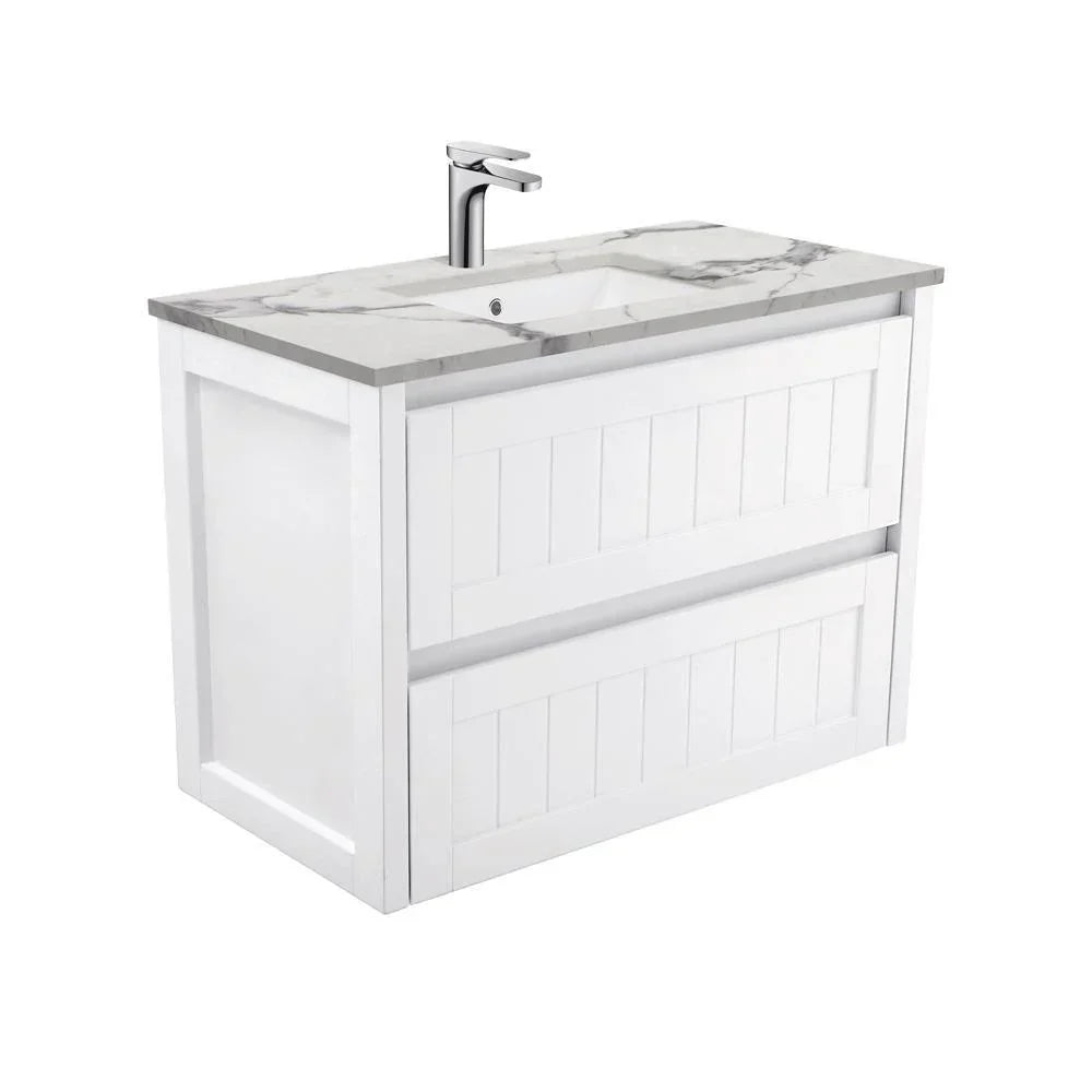 Fienza Hampton 900mm Vanity With Undermounted Stone Top - Ideal Bathroom CentreSM90TWall HungCalacatta Marble