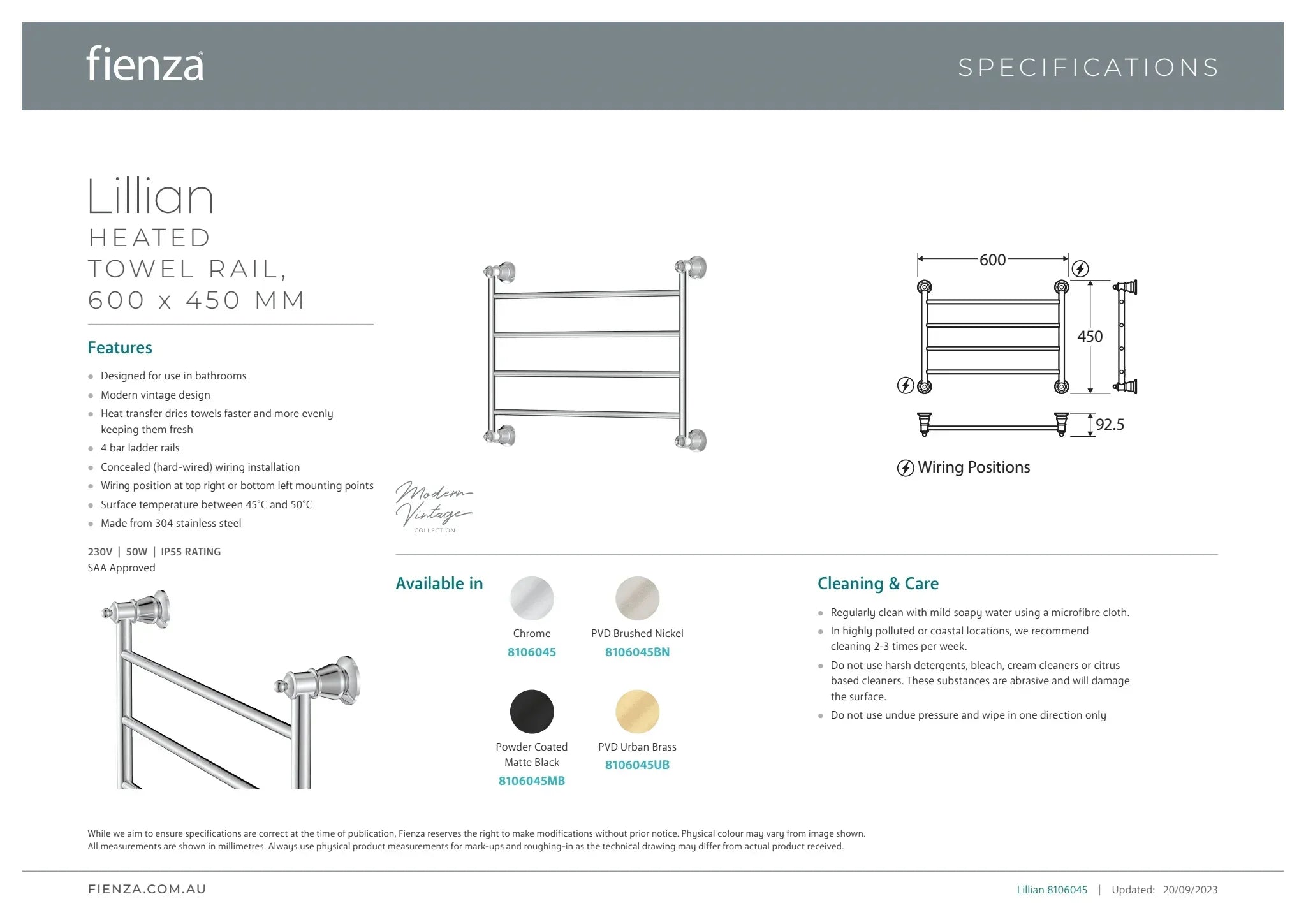 Fienza Lillian Heated Towel Rail, 600 x 450mm, Urban Brass - Ideal Bathroom Centre8106045UB