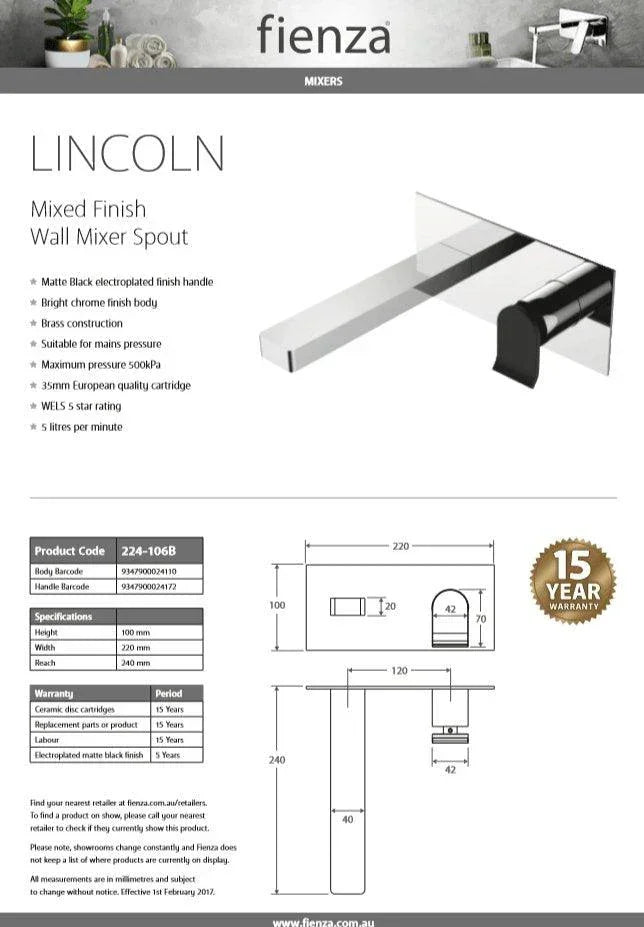 Fienza LINCOLN MBC Wall Mixer Spout 224-106B - Ideal Bathroom Centre224-106B