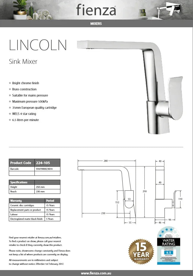 Fienza LINCOLN Swivel Sink Mixer 224-105 - Ideal Bathroom Centre224-105