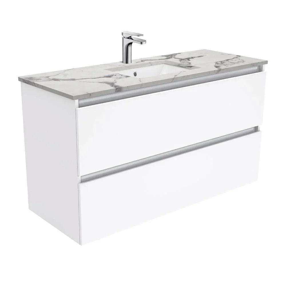 Fienza Quest 1200mm Vanity With Undermounted Stone Top - Ideal Bathroom CentreSM120QWall HungCalacatta Marble