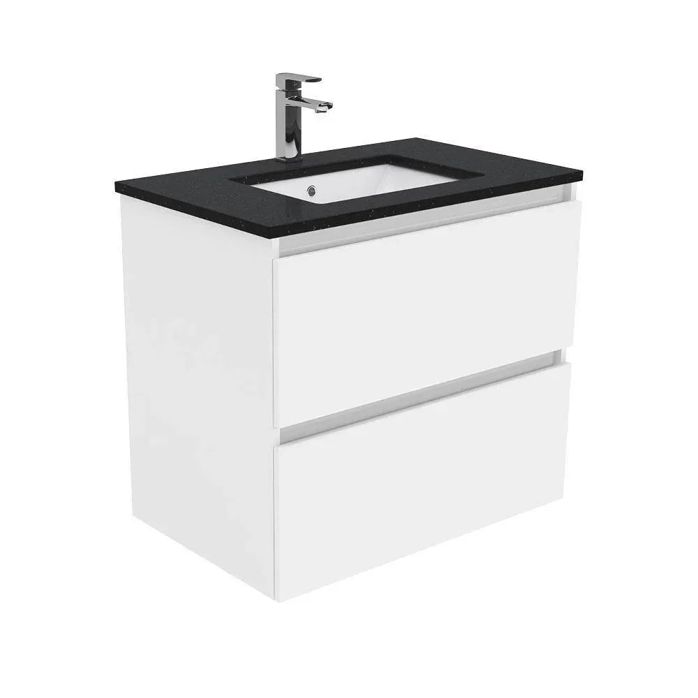 Fienza Quest 750mm Vanity With Undermounted Stone Top - Ideal Bathroom CentreSB75QWall HungBlack Sparkle