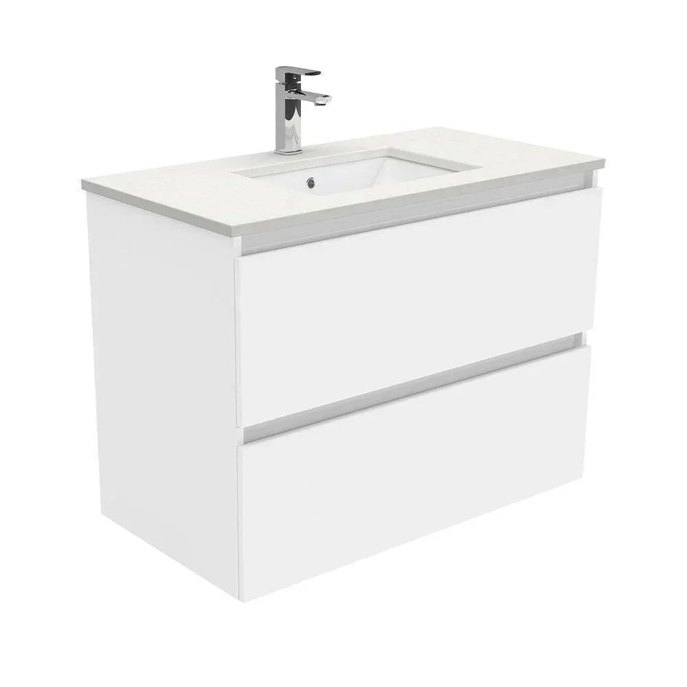 Fienza Quest 900mm Vanity With Undermounted Stone Top - Ideal Bathroom CentreSC90QWall HungCrystal Pure