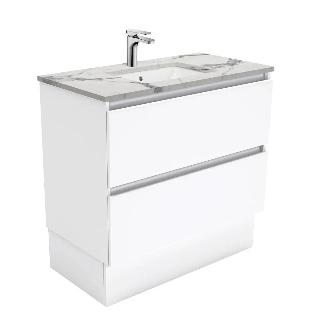 Fienza Quest 900mm Vanity With Undermounted Stone Top - Ideal Bathroom CentreSM90QKFreestandingCalacatta Marble