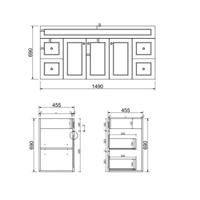 Milano Federation 1500mm Freestanding Vanity Double Bowl - Ideal Bathroom CentreFEDE1500Ceramic Top