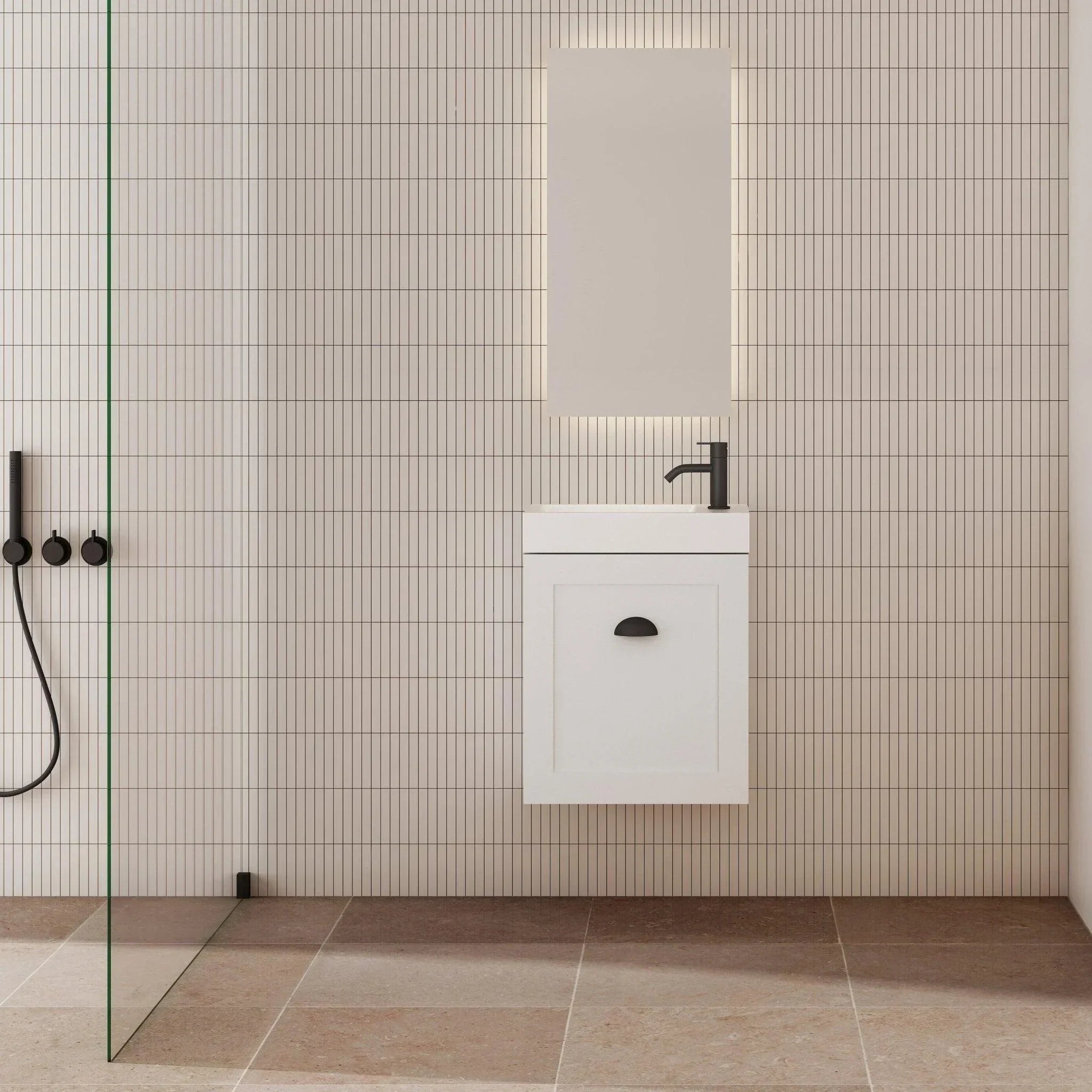 Milano Ferderation 460mm Small Space Vanity - Ideal Bathroom CentreFEDE4625WHR-MWMatte WhiteWall HungRight Hand Hinge