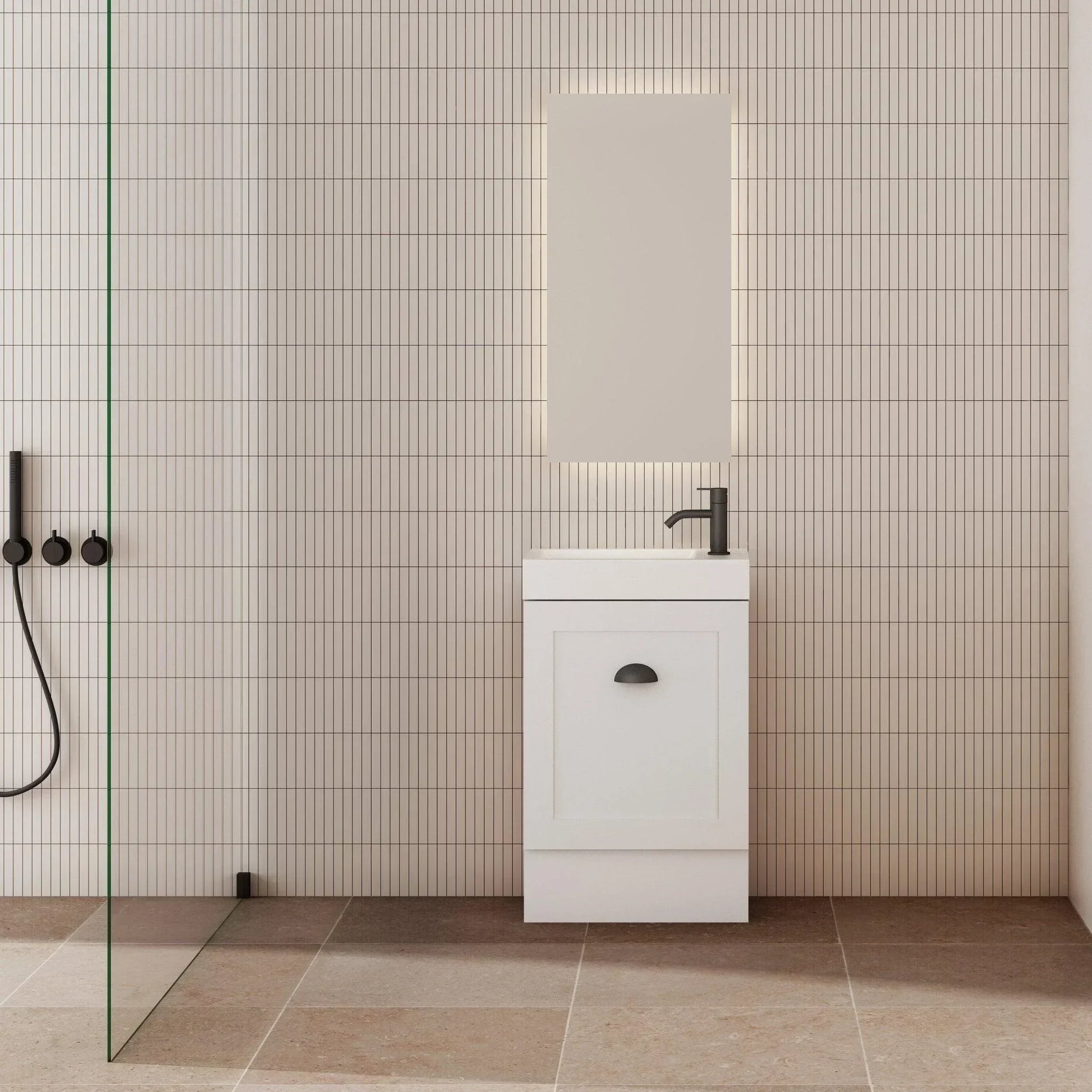 Milano Ferderation 460mm Small Space Vanity - Ideal Bathroom CentreFEDE4625WHR-MWMatte WhiteWall HungRight Hand Hinge