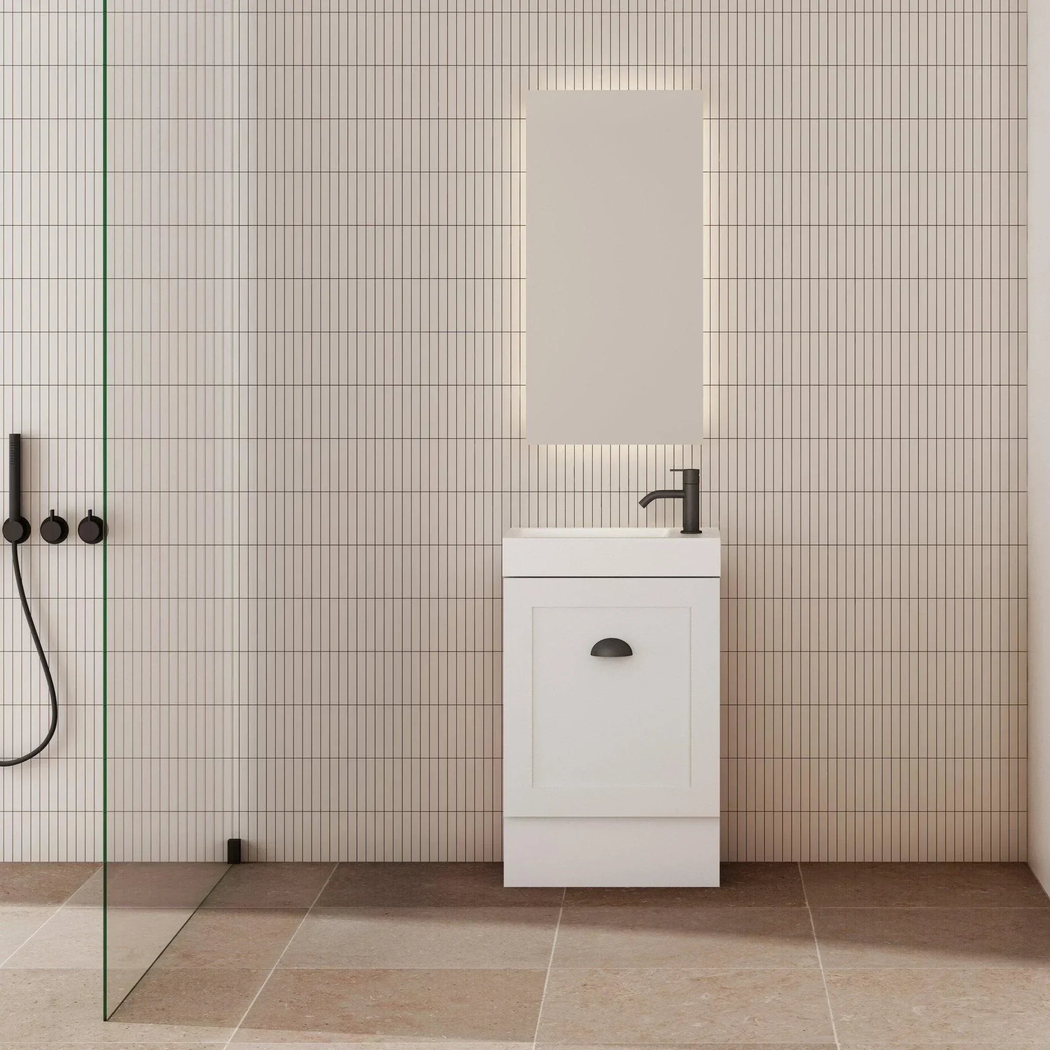 Milano Ferderation 460mm Small Space Vanity - Ideal Bathroom CentreFEDE4625WHR-MWMatte WhiteWall HungRight Hand Hinge