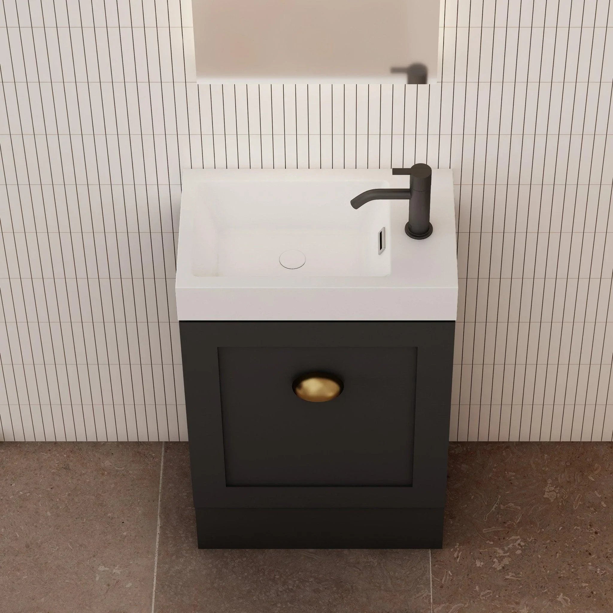 Milano Ferderation 460mm Small Space Vanity - Ideal Bathroom CentreFEDE4625FSR-MBMatte BlackFreestandingRight Hand Hinge