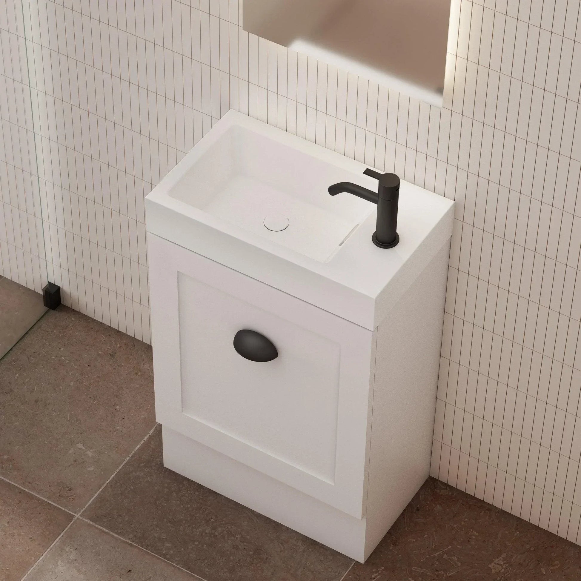 Milano Ferderation 460mm Small Space Vanity - Ideal Bathroom CentreFEDE4625WHR-MWMatte WhiteWall HungRight Hand Hinge
