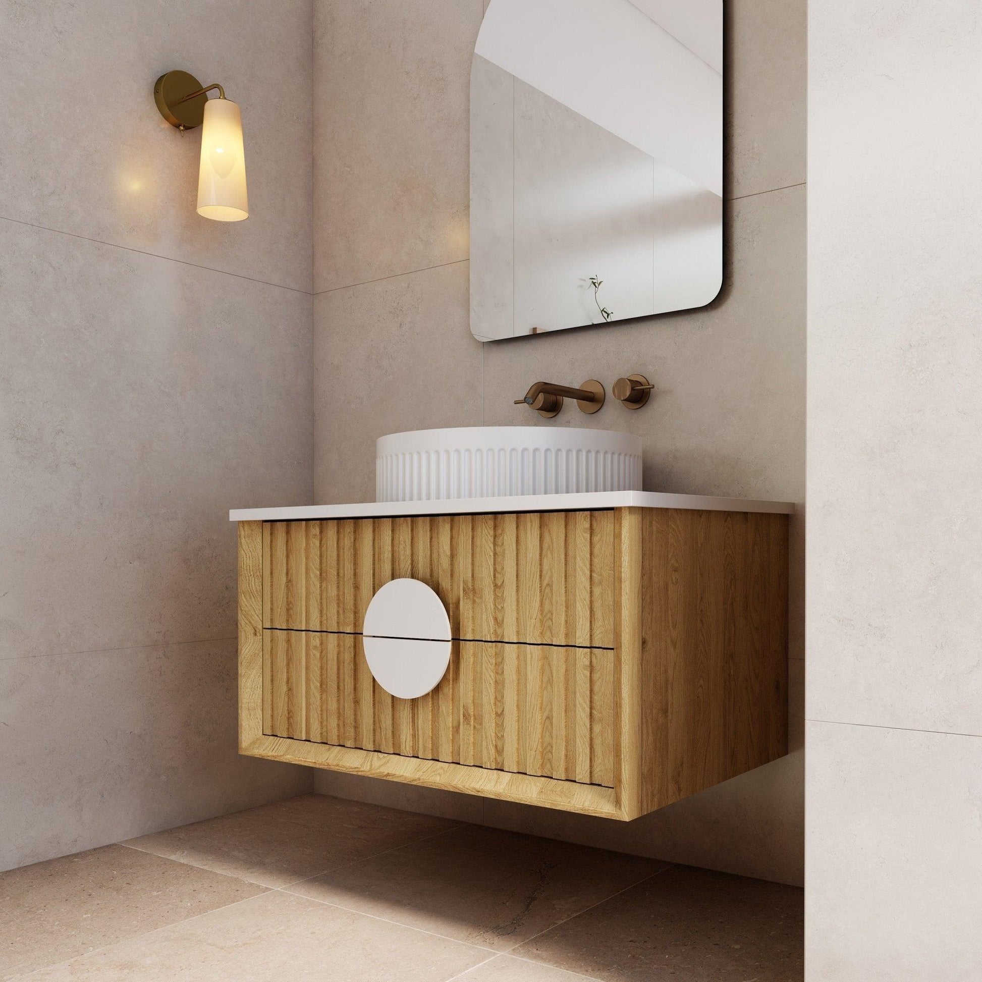 Milano Flow All-Drawer Wall Hung Vanity Natural Oak - Ideal Bathroom CentreFL750N-ALLDRAWER750mmCentre Bowl