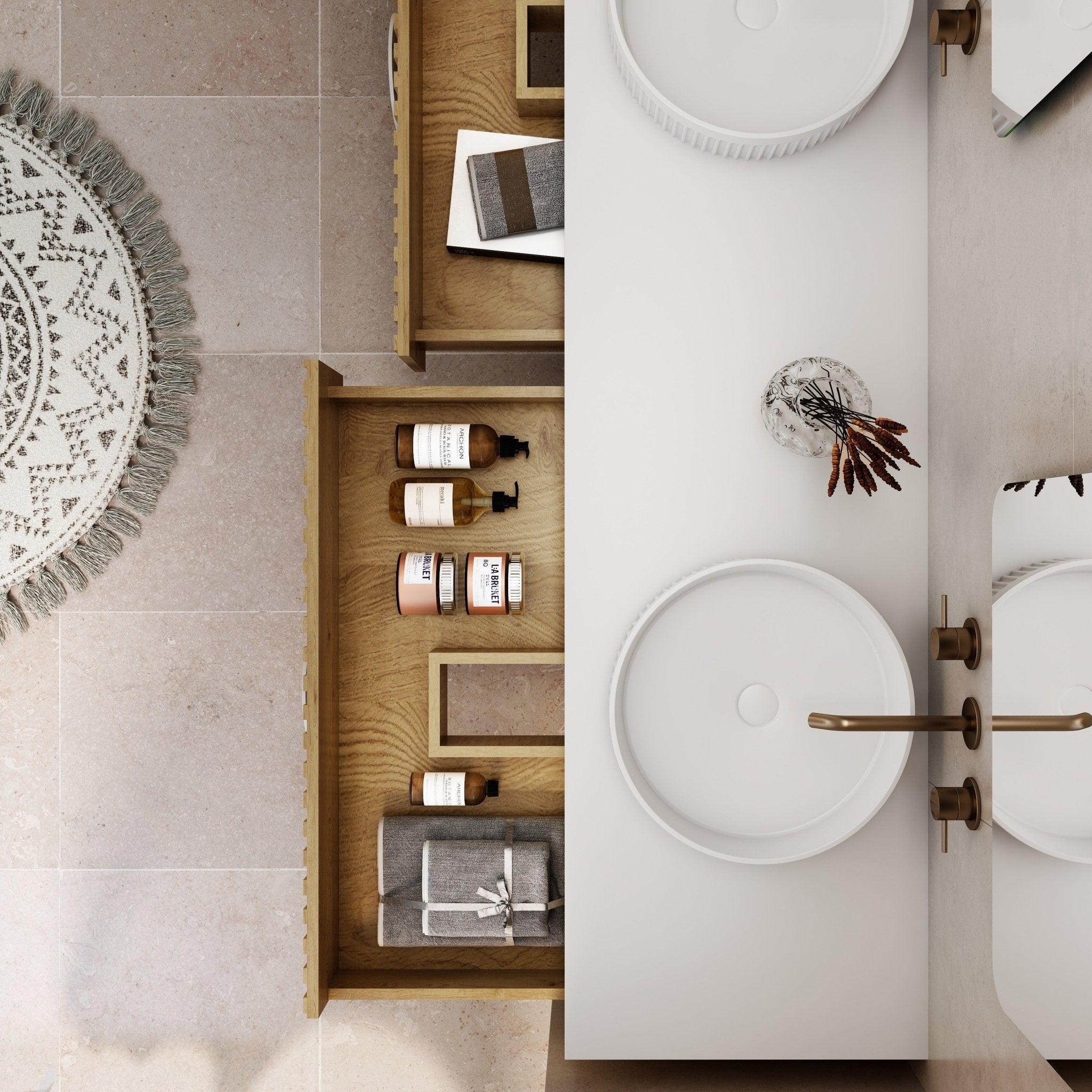 Milano Flow All-Drawer Wall Hung Vanity Natural Oak - Ideal Bathroom CentreFL1800N-ALLDRAWER1800mmDouble Bowl