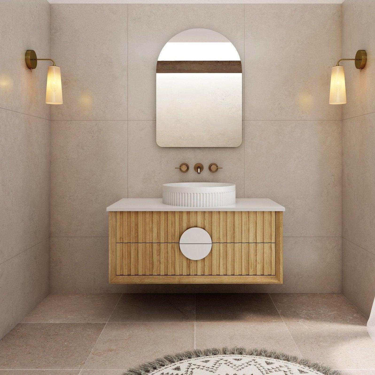 Milano Flow All-Drawer Wall Hung Vanity Natural Oak - Ideal Bathroom CentreFL900N-ALLDRAWER900mmCentre Bowl