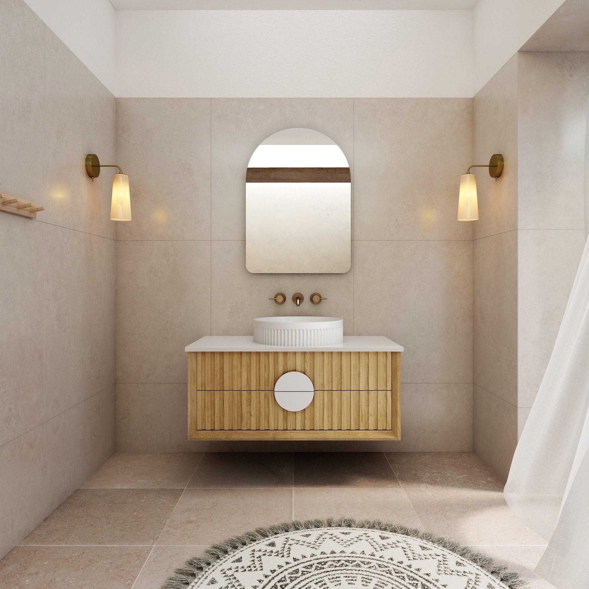 Milano Flow All-Drawer Wall Hung Vanity Natural Oak - Ideal Bathroom CentreFL900N-ALLDRAWER900mmCentre Bowl