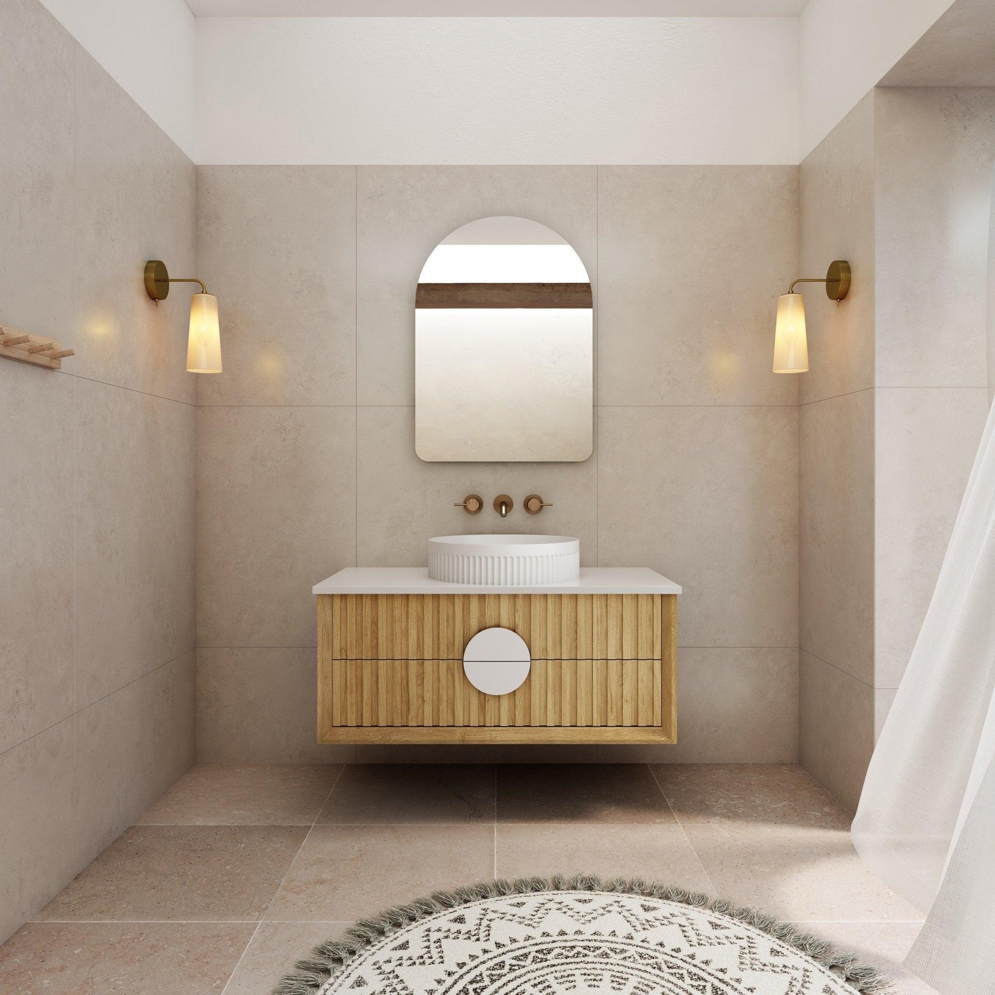 Milano Flow All-Drawer Wall Hung Vanity Natural Oak - Ideal Bathroom CentreFL900N-ALLDRAWER900mmCentre Bowl