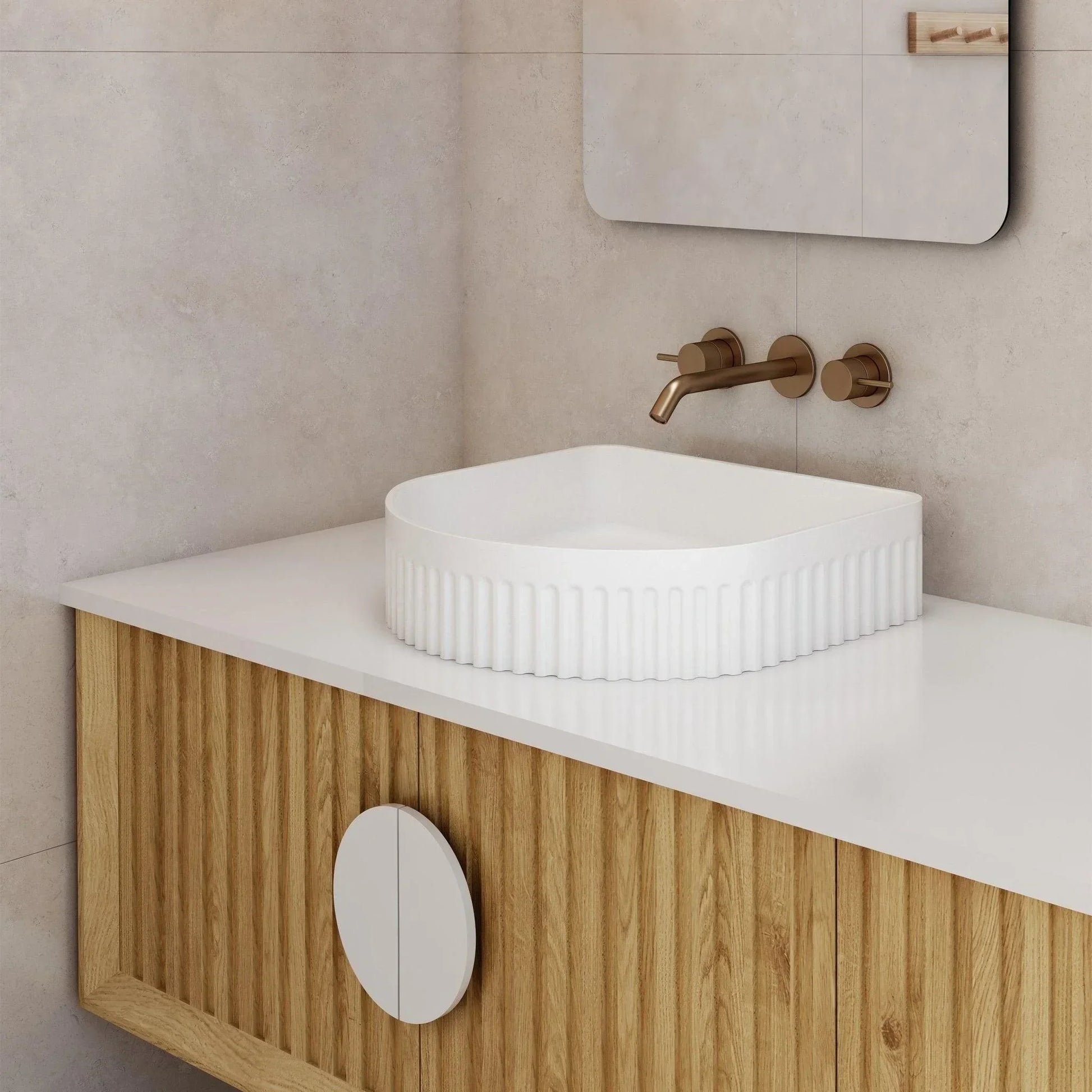 Milano Flow Arch Fluted Ceramic Above Counter Basin - Ideal Bathroom CentreFLUTE4136Gloss White