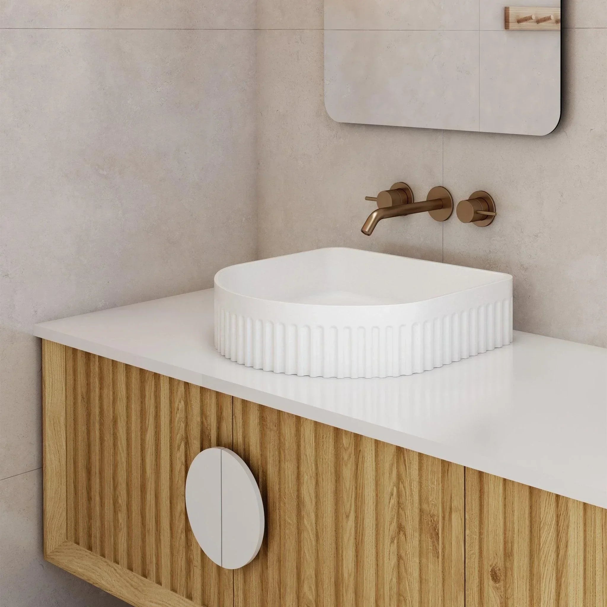 Milano Flow Arch Fluted Ceramic Above Counter Basin - Ideal Bathroom CentreFLUTE4136Gloss White