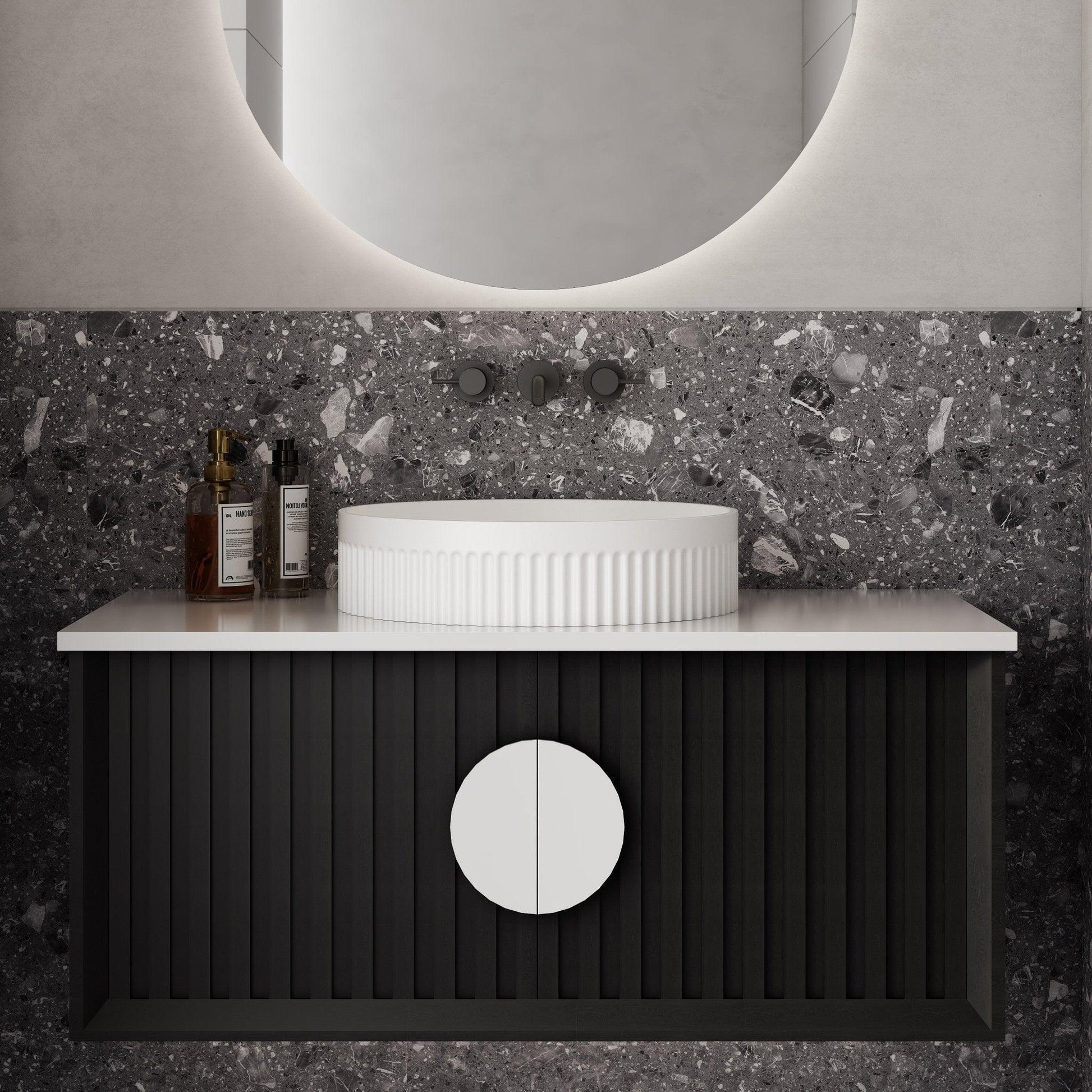 Milano Flow Round Fluted Ceramic Above Counter Basin - Ideal Bathroom CentreFLUTE3636Gloss White