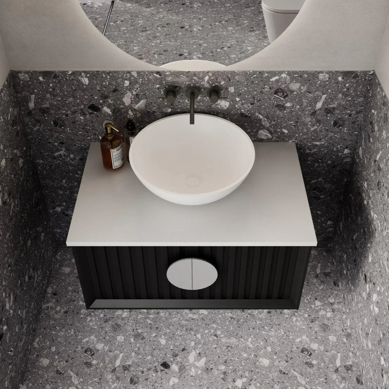 Milano Flow Wall Hung Vanity Black Oak - Ideal Bathroom CentreFL750B750mmCentre Bowl