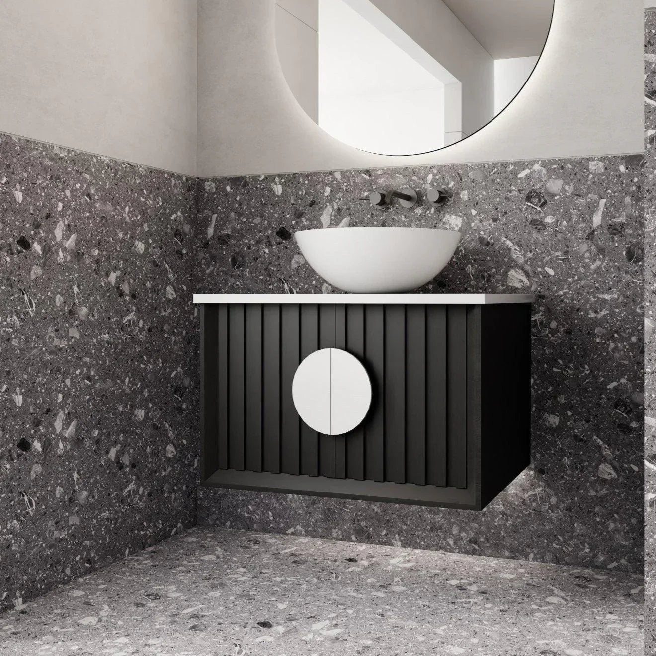 Milano Flow Wall Hung Vanity Black Oak - Ideal Bathroom CentreFL600B600mmCentre Bowl