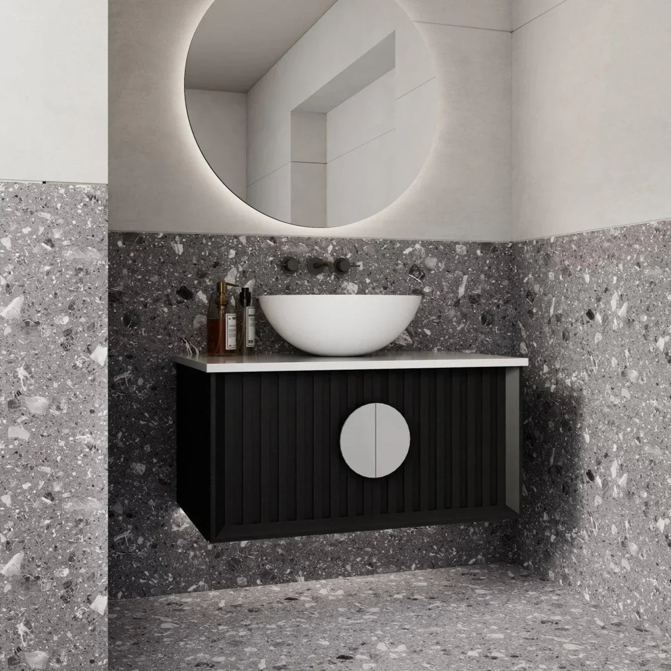 Milano Flow Wall Hung Vanity Black Oak - Ideal Bathroom CentreFL750B750mmCentre Bowl