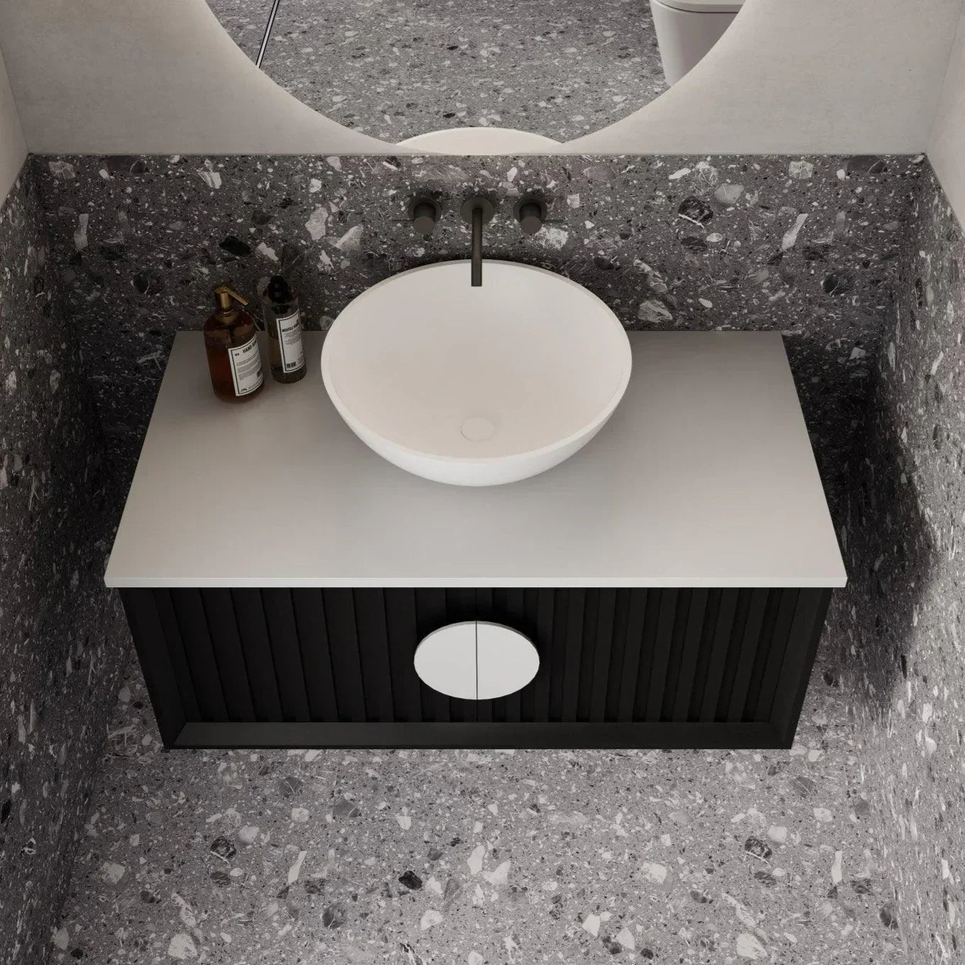 Milano Flow Wall Hung Vanity Black Oak - Ideal Bathroom CentreFL900B900mmCentre Bowl