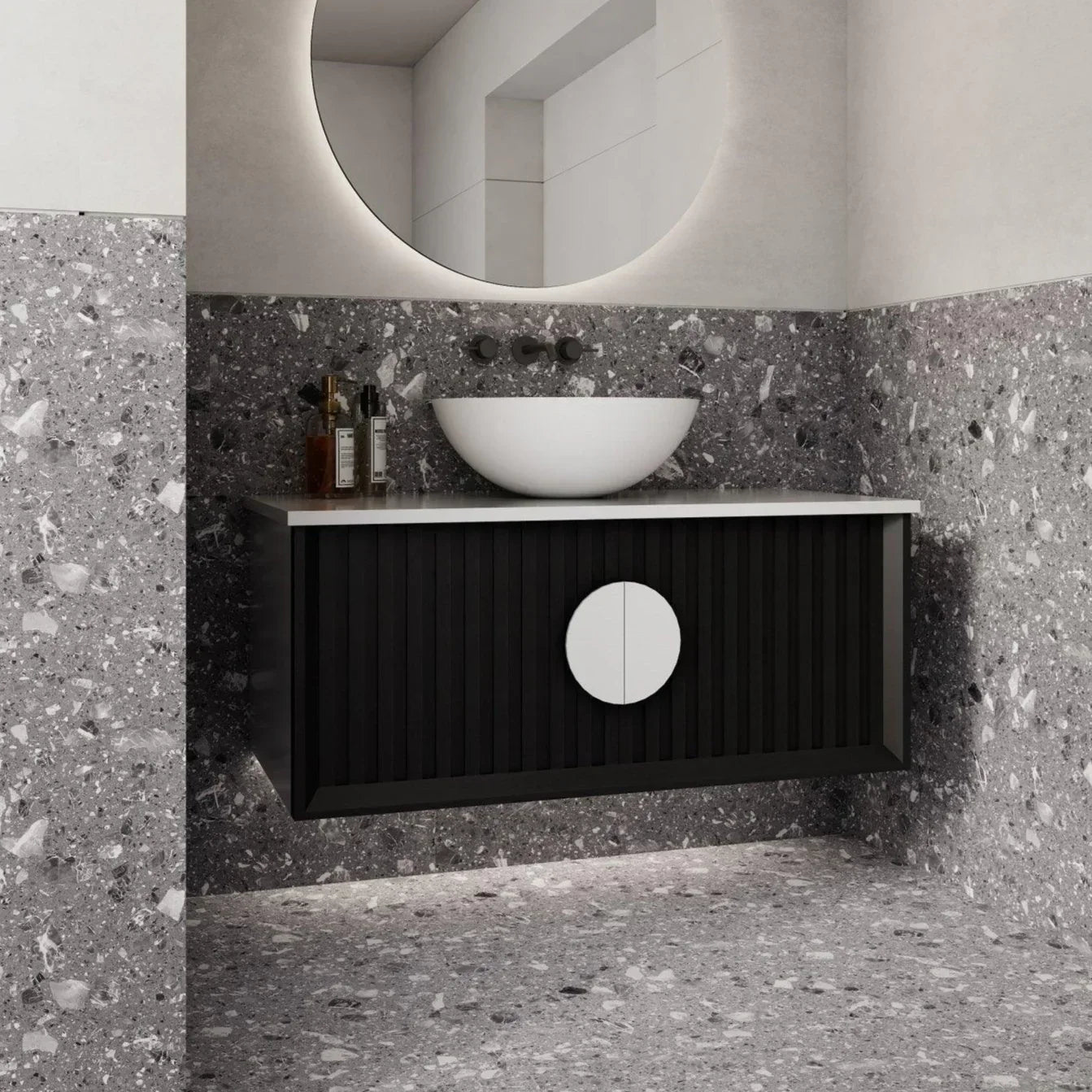 Milano Flow Wall Hung Vanity Black Oak - Ideal Bathroom CentreFL900B900mmCentre Bowl