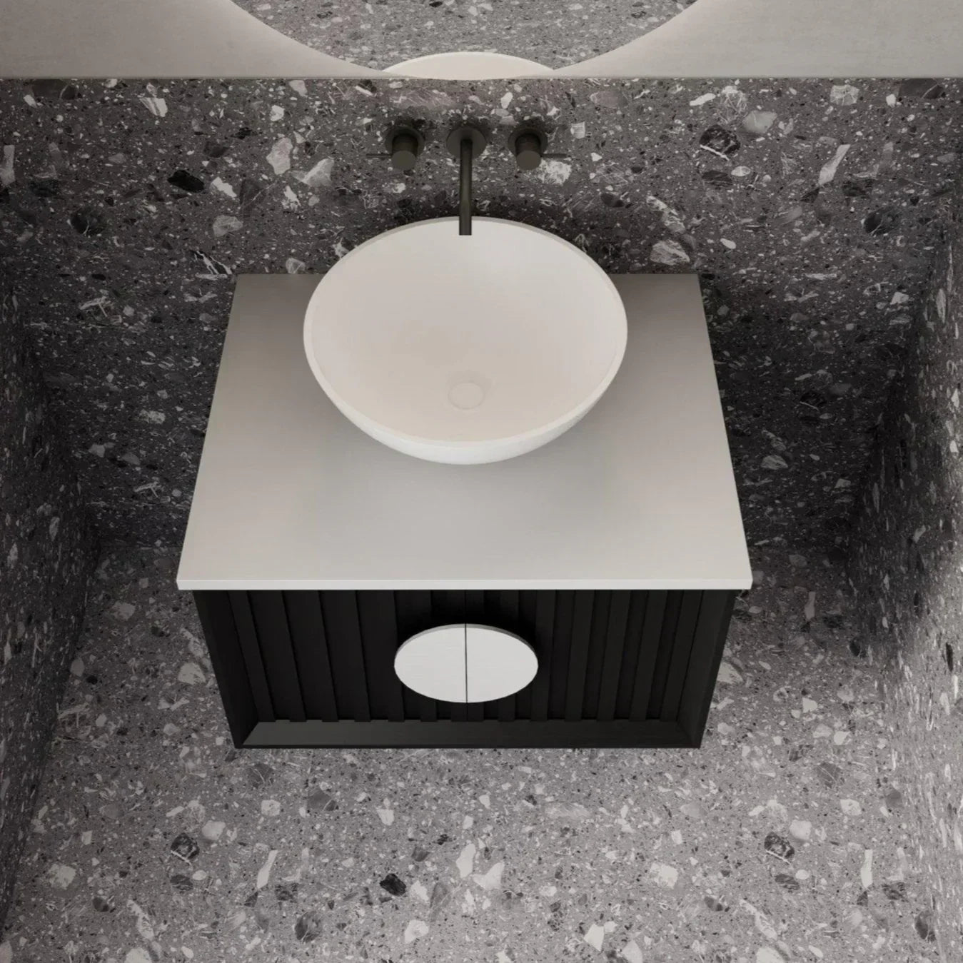 Milano Flow Wall Hung Vanity Black Oak - Ideal Bathroom CentreFL600B600mmCentre Bowl