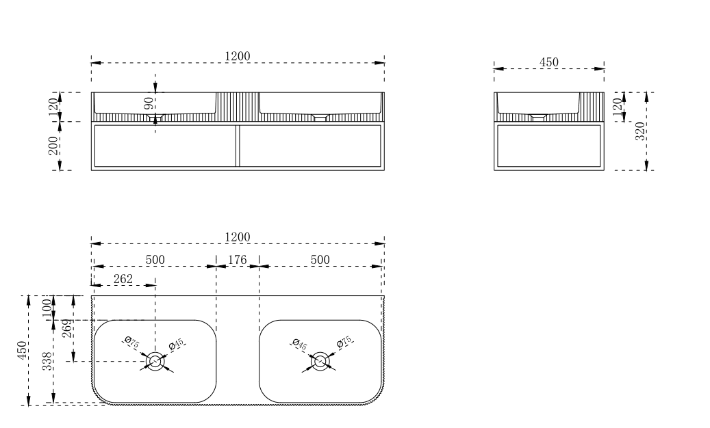 Milano Flute Curve 1200mm Wall Hung Solid Surface Basin - Ideal Bathroom CentreVG1245-11 Tap Hole