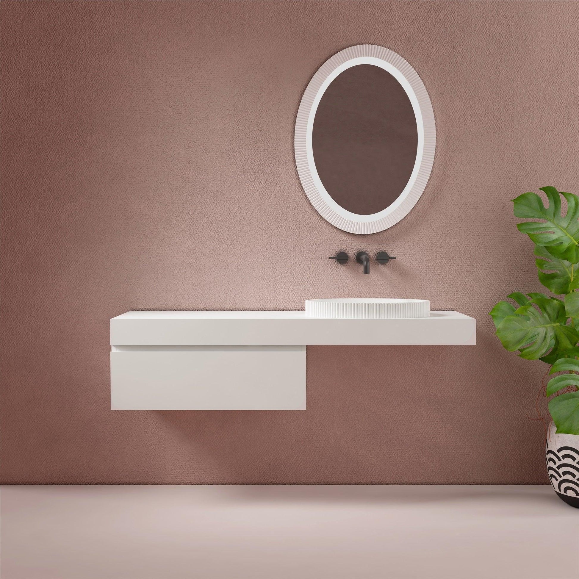 Milano Flute Oval 500mm Solid Surface Basin - Ideal Bathroom CentreVG5032