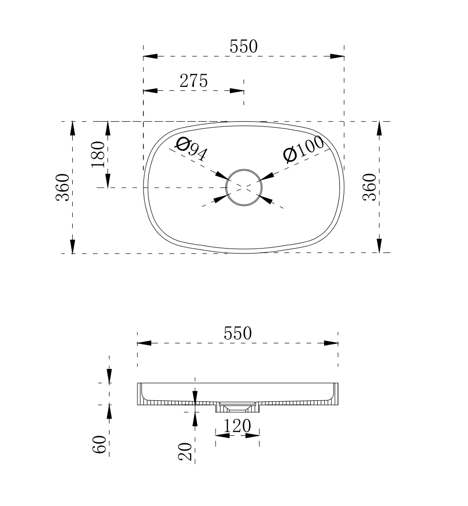 Milano Flute Pill 550mm Solid Surface Basin - Ideal Bathroom CentreVG5536