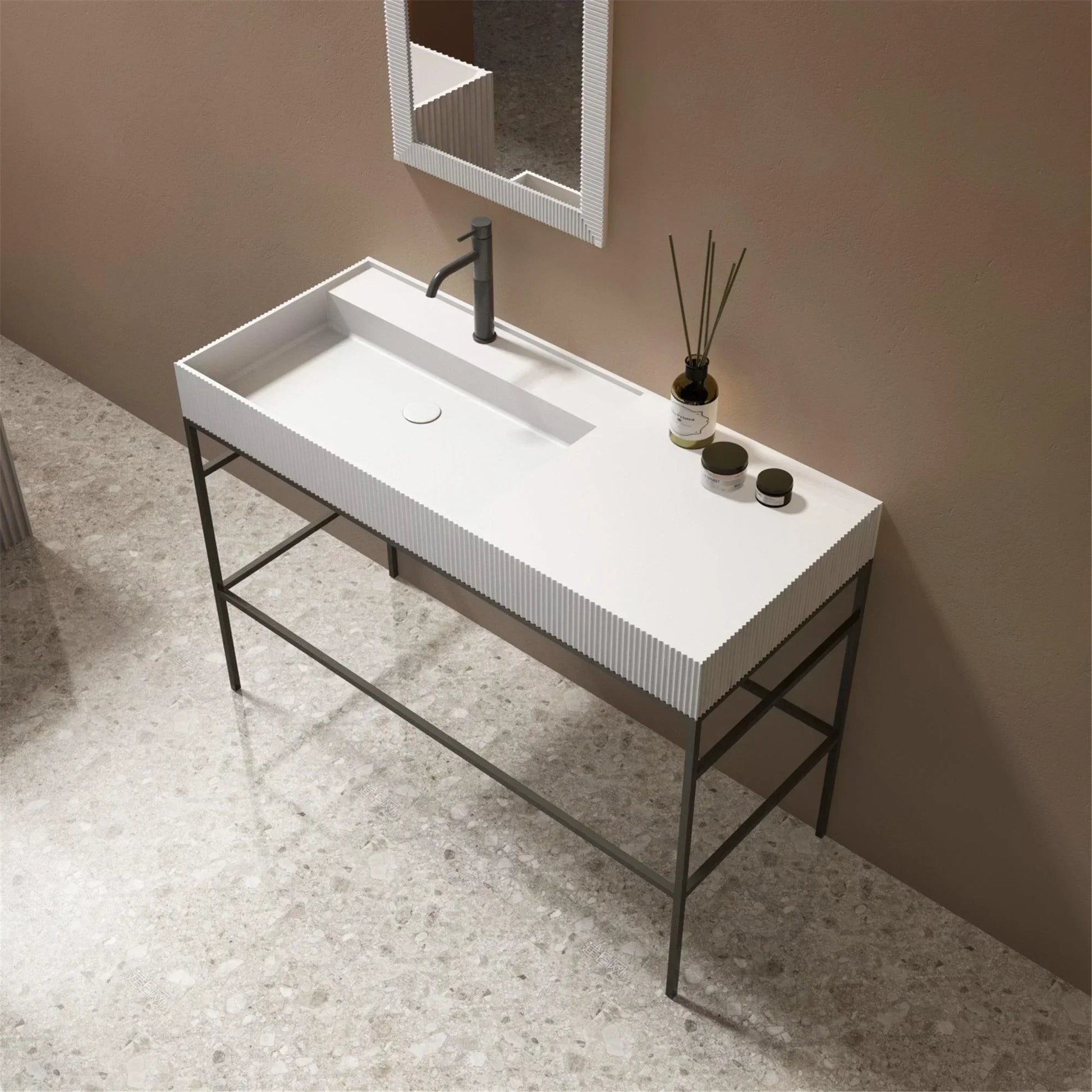 Milano Flute Rectangular 1200mm Console Solid Surface Basin - Ideal Bathroom CentreVG12501 Tap Hole