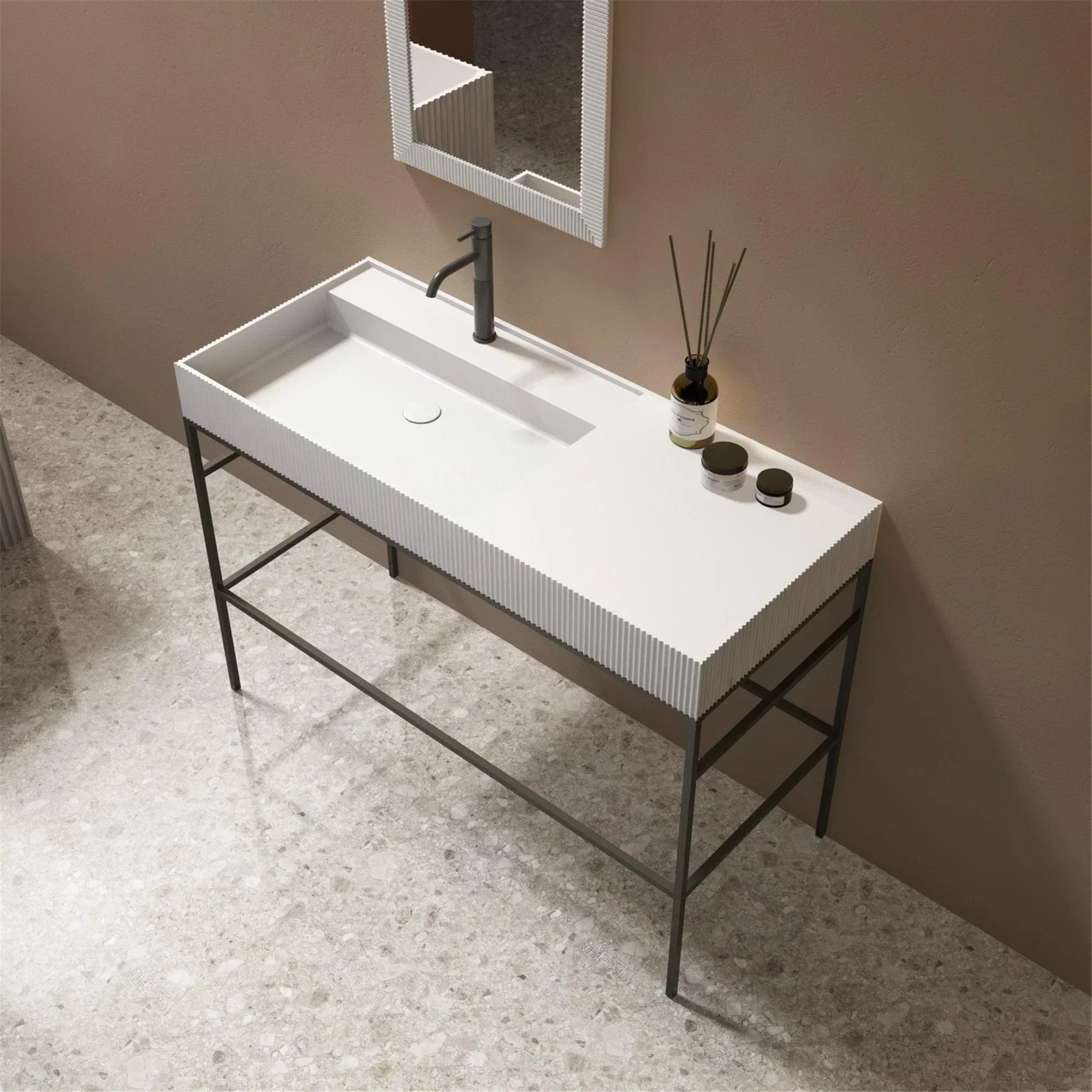 Milano Flute Rectangular 1200mm Console Solid Surface Basin - Ideal Bathroom CentreVG12501 Tap Hole