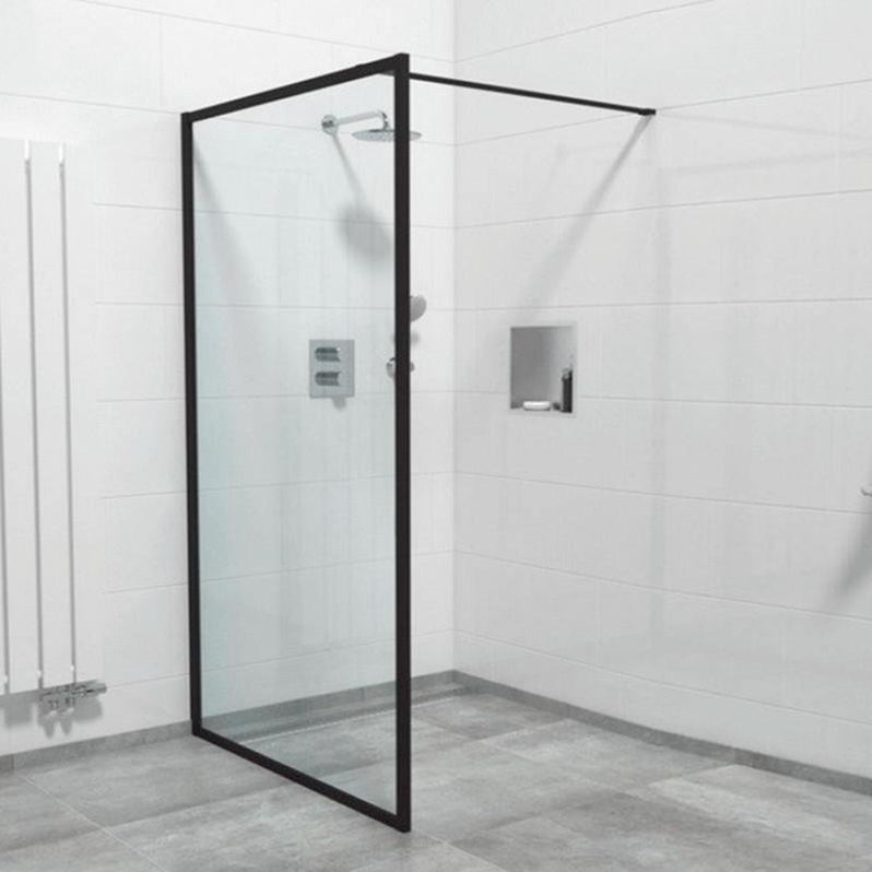 Milano Framed Fixed Panel Shower Screen Matte Black — Ideal Bathroom Centre