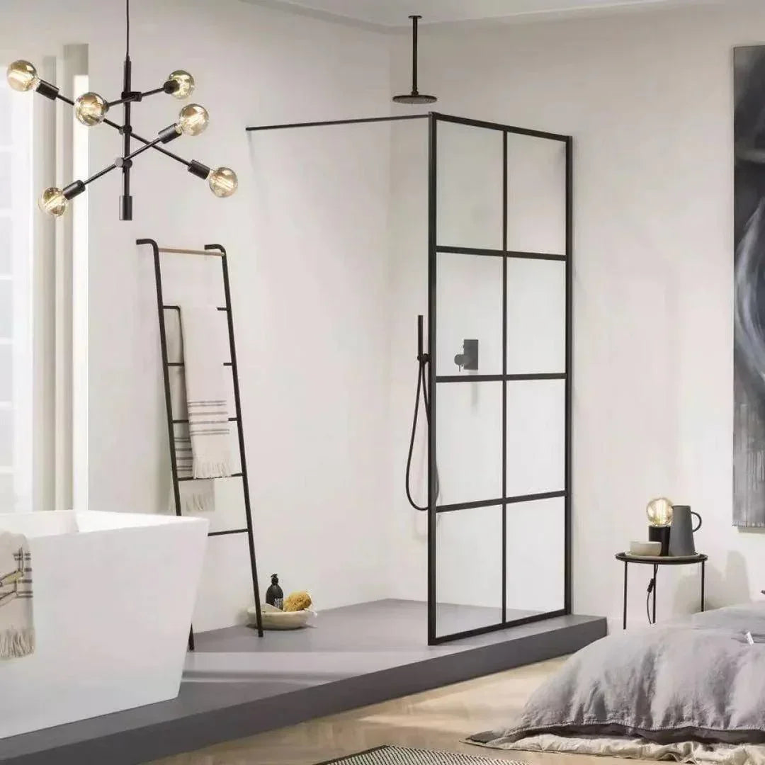 Milano Framed Fixed Panel Shower Screen Matte Black - Ideal Bathroom CentreNC002-900900mm