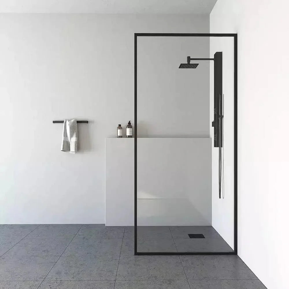Milano Framed Fixed Panel Shower Screen Matte Black - Ideal Bathroom CentreNC001-900900mm