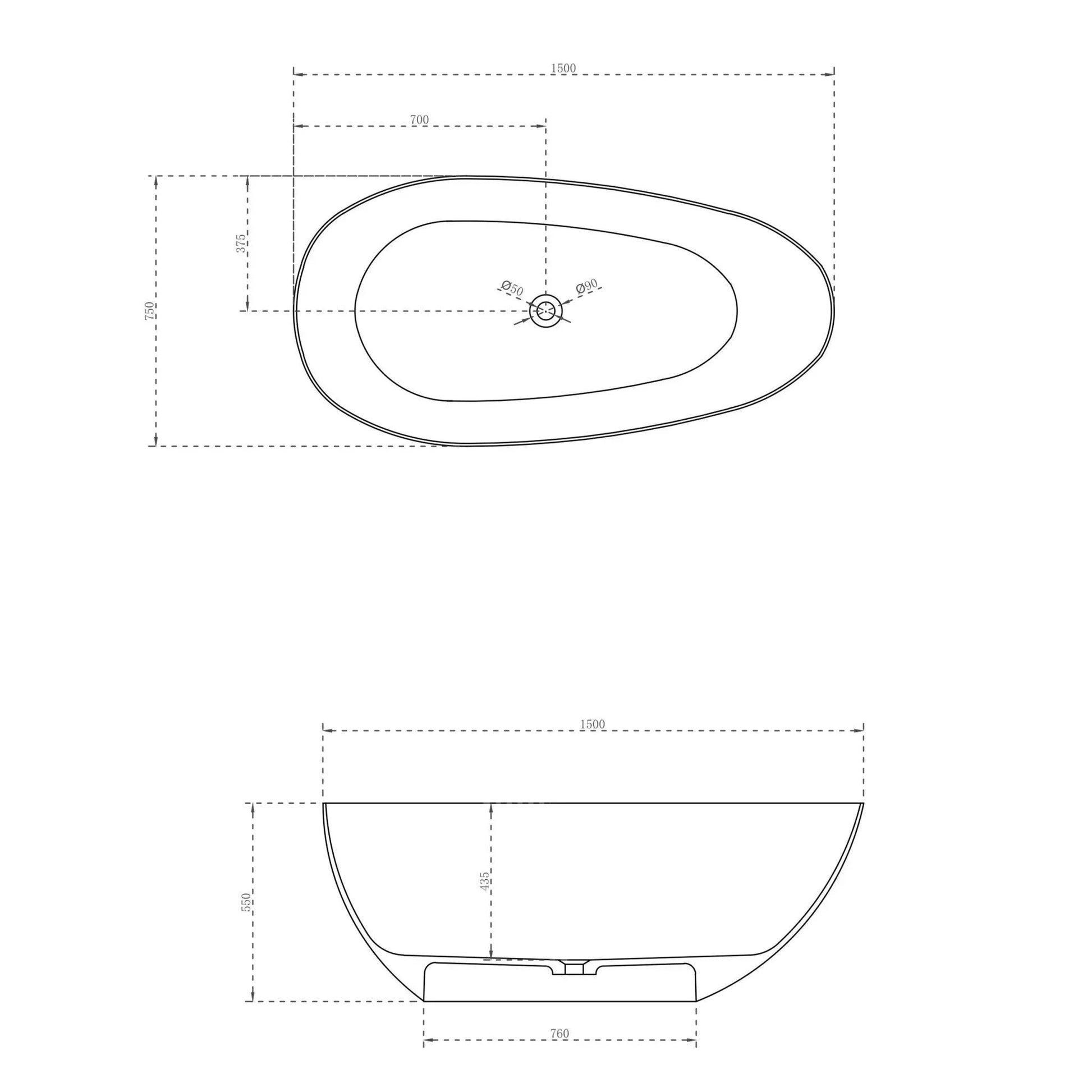 Milano Lyric Solid Surface Stone Bathtub - Ideal Bathroom CentreBT-SBO13001300mm
