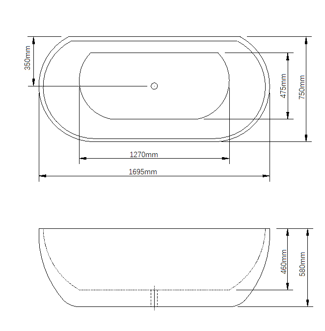 Milano Oval 1500/1700mm Back To Wall Bath, Gloss White - Ideal Bathroom CentreBT-EB15001500mm