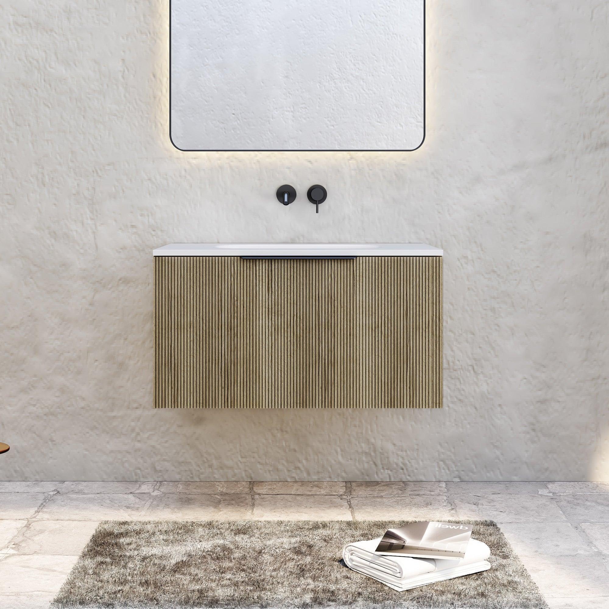 Milano Sicily V-Groove Wall Hung Vanity - Ideal Bathroom CentreSI750BW1TH750mmBright Walnut1 Tap Hole