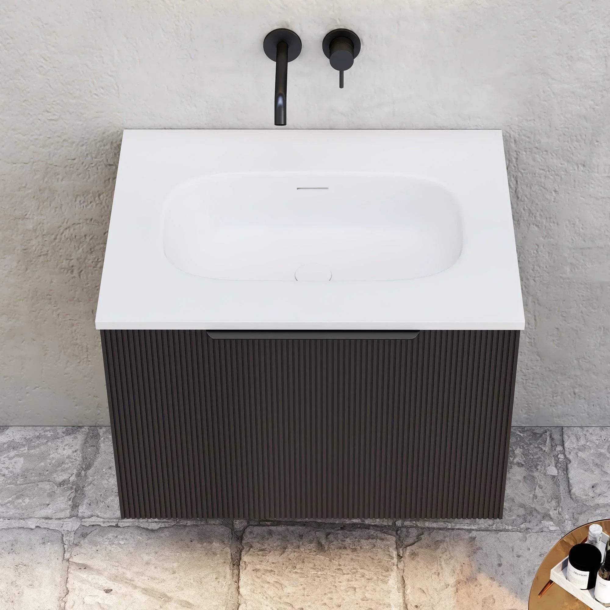 Milano Sicily V-Groove Wall Hung Vanity - Ideal Bathroom CentreSI600EO1TH600mmEmpire Black Oak1 Tap Hole